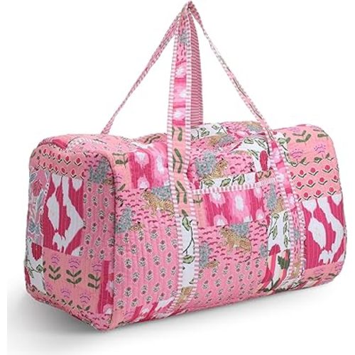 Large Cotton Patches Duffle Bags Block Print Quilted Fabric Weekender Bags for Women Holiday Gifts Handmade Colorful Travel Overnight Bag