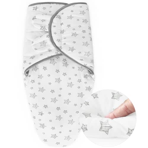 Biloban Baby Swaddles 0-3 Months for Boy Girls, Warm Quilted Baby Swaddle | Newborn Swaddle, Adjustable Swaddle Blanket, Lovely White Stars, 1 Pack