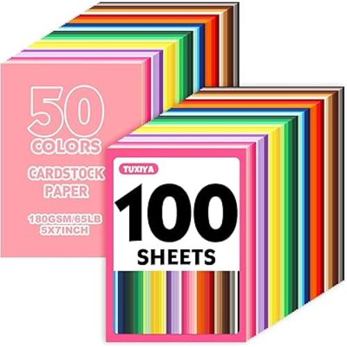 100 Sheets 5" X 7" Colored Cardstock, 50 Assorted Colors Construction Paper Card Stock Printer Paper for Printing, Card Making, DIY Crafts, Kids School Supplies,Party Decorations (180 GSM)