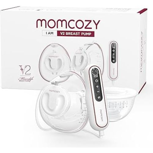 Momcozy Hands Free & Ultra-Light Breast Pump V2, Potent Wearable Pump with 27 Pumping Combinations, Low Noise Painless Portable Double Electric Pump, 17/19/21/24/27mm Flange