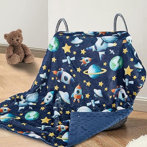 Space Baby Blanket for Boys Girls Soft Fleece Minky Blanket with Dotted Backing Double Layer Newborn Toddler Blankie for Nursery Stroller Crib Gift to Son Nephew Grandson 26.5 * 40 Inches