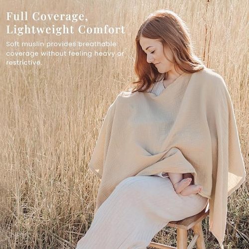 Konssy Muslin Nursing Cover for Breastfeeding, 360° Full Privacy Breathable 100% Cotton Breastfeeding Cover, Multi-use Carseat Canopy