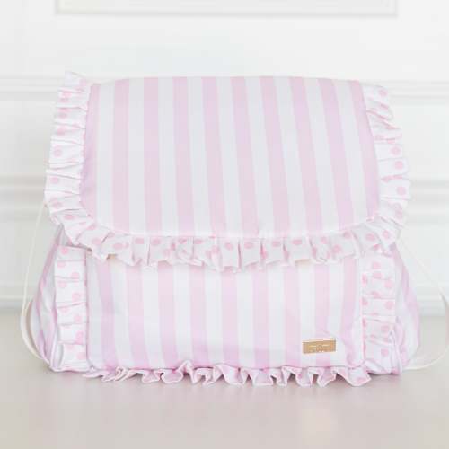Pink Polka Stripe Ruffled Nylon Diaper Bag