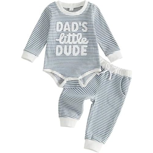 KMBANGI Waffle Knit Baby Boy Clothes Letters Embroidered Romper Pants Set