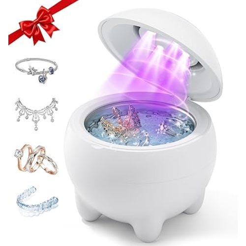 Ultrasonic Jewelry Cleaner Machine, 45KHz Retainer Cleaner Ultrasonic Professional for Dentures, Ring, Earrings Sterling Silver Deep Cleaning with 4 Modes, Timer, Low Noise, 304 Stainless Steel Tank