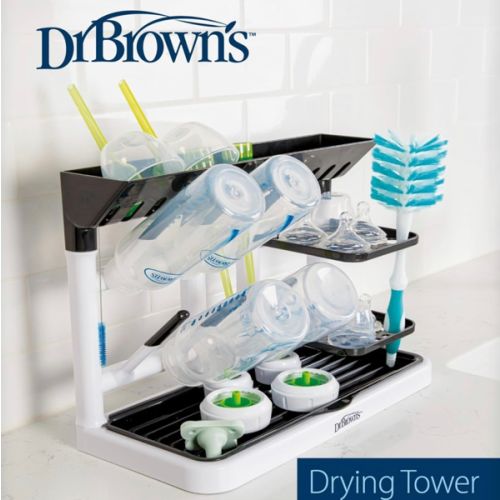 Amazon.com: Dr. Brown's Drying Tower, Stand-Up Drying Rack, Countertop Baby Bottle Drying with Organized Storage for Baby Essentials, Space Saving Vertical Rack, Black/White