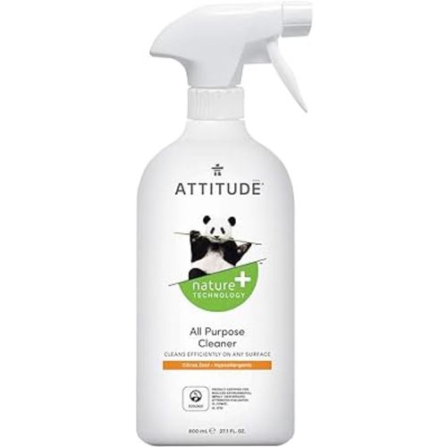ATTITUDE All-Purpose Cleaner, EWG Verified, Streak-Free, Plant- and Mineral-Based, Vegan and Cruelty-free Multi Surface Cleaning Products, Citrus Zest, 27.1 Fl Oz