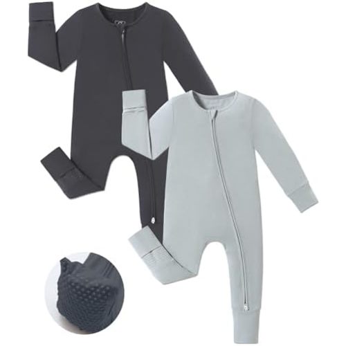 JunNeng Viscose from Bamboo Sleeper with Mittens, 2 Way Zipper Baby Boy Pajamas, Non Slip Sleep'N Play Romper