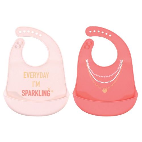 Little Treasure Baby Girl Silicone Bibs 2pk, Sparkling, One Size