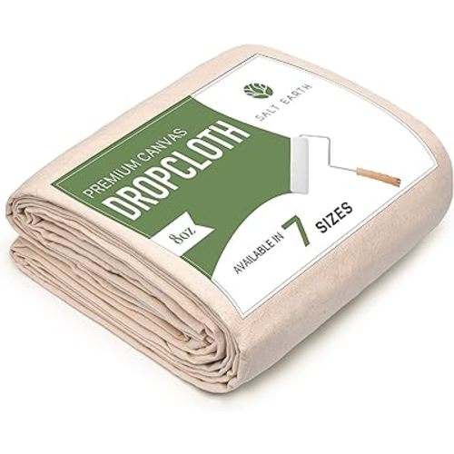 Salt Earth Canvas Drop Cloth 1Pc, Reusable Paint Drop Cloth, 100% Recycled Cotton Canvas Tarp Cover for Painter, Furniture, Floor Protection, All Purpose Painters Dropcloth for Christmas DIY (9x12FT)