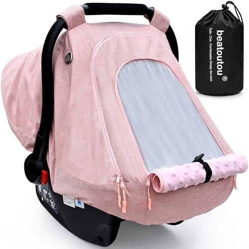 beatoutou Baby Car Seat Cover for Babies,Patented Waterproof Baby Car Seat Cover for Girls,Infant Car Seat Cover Canopy for Girls,Windproof Car Seat Canopy for Girls, Keeps Babies Warm and Cozy (Pink)