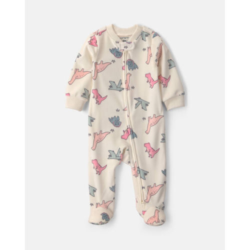 Baby Girl Dinosaur Fleece 2-Way Zip DreamPlush Sleep & Play Pajamas - Cream | Carter's