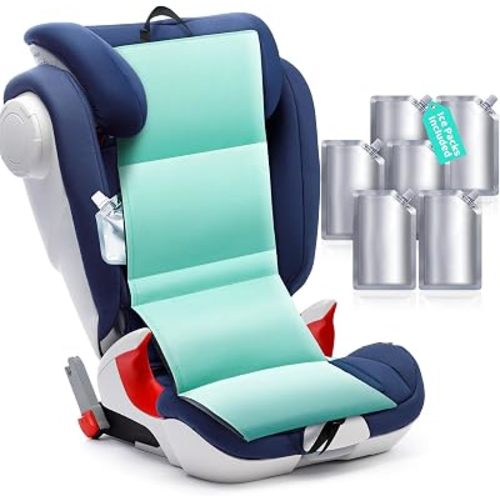 Briwooody Car Seat Cooling Pad for Babies, Stroller Cooling Pad with 6 Insulated Gel Ice Packs, up to 8 Hours, for Babies Infants Toddler Summer Sun and Heat Cover Protector(Green, Plain)