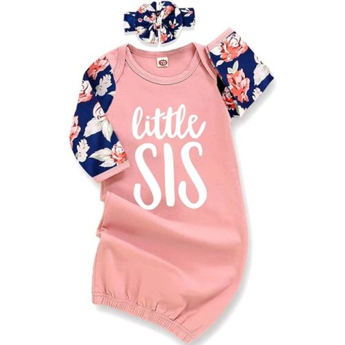AMAWMW Newborn Baby Girl Little Sister Sleeper Gown Stripe Long Sleeve Nightgown Pajamas Gifts Stuff Essential Outfit