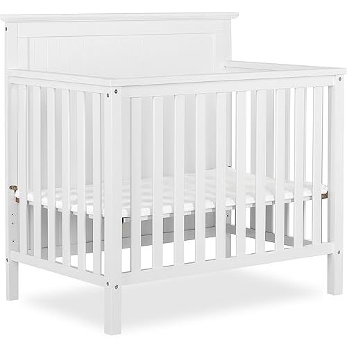 Dream On Me Ava 4-in-1 Convertible Mini Crib in White, Greenguard Gold Certified, Non-Toxic Finish, Comes with 1" Mattress Pad, with 3 Mattress Height Settings