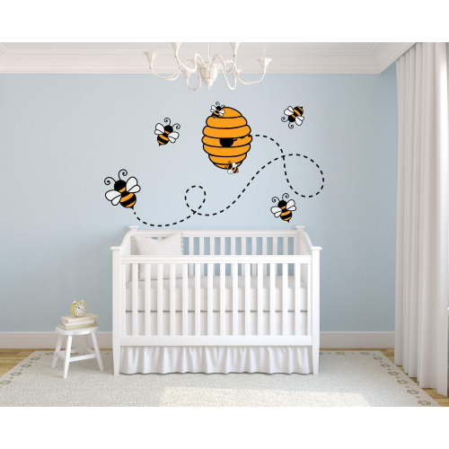 Bumblebee Bee Bees Colorful Honey Animal Decors Wall Sticker Art Design Decal for Girls Boys Kids Room Bedroom Nursery Kindergarten House Fun Home Decor Stickers Wall Art Vinyl Decoration (12x20 inch)