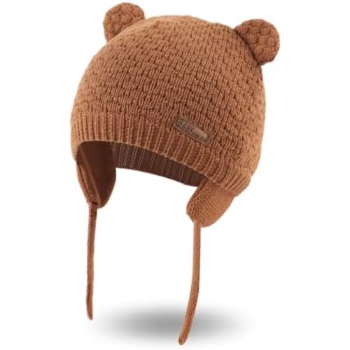 Bamery Baby Crochet Hat Infant Cute Bear Ear Beanie Toddler Boys Girls Earflap Hats for Fall Winter Warm Cap