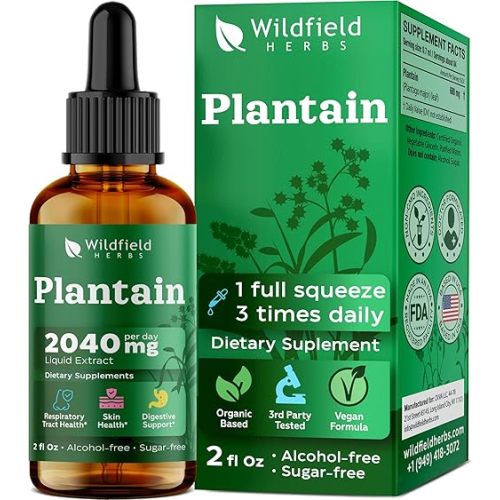 2 oz Plantain Leaf Extract Liquid Drops 2000mg (Plantágo) Herbal Supplement, 84 Servings, Alcohol-Free Tincture