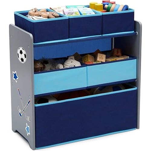 Delta Children Design and Store 6 Bin Toy Organizer, Grey/Blue