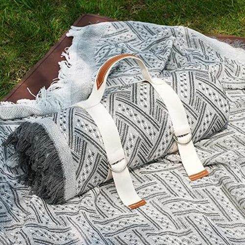 Genovega 2 in 1 Extra Large Outdoor Picnic Blanket Waterproof Woven Boho Mat Giant Beach Towel Travel Essential Yoga Accessories Park Patio Lawn Garden Grass Ground Music Festival Concert Must Have