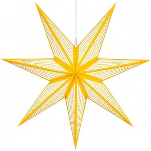 GalaxyArts 7-Point Paper Star Lantern - Striped Cutout Hanging Light Decoration - Foldable Hollow Out Star Lamp Shade for Home, Party, Christmas, Wedding Décor - Indoor/Outdoor Hanging Star(Yellow)