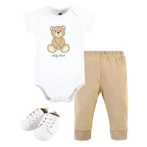 Hudson Baby Cotton Bodysuit, Pant and Shoe Set, Teddy Bears Short Sleeve, 9-12 Months