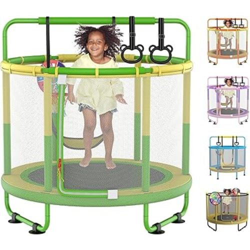60" 6-in-1 Kids Trampoline, 5ft Mini Toddler Trampoline for Girls Boys