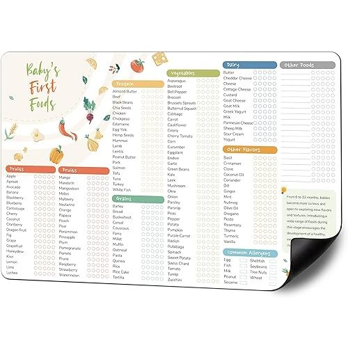 BIROYAL Baby First Foods Tracker Fridge Magnet, Led Weaning Supplies, 12"x8" Dry Erase Daily Food Log, 101 Foods Checklist Before One, Baby Feeding Essentials, Vegetable