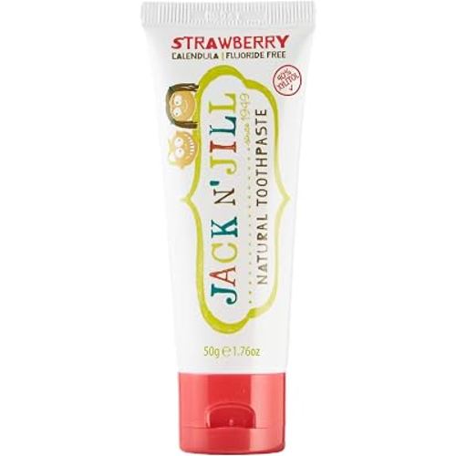 Jack N Jill Natural Toothpaste, Strawberry, 1.76 oz (Pack of 1) | Fluoride Free Kids & Toddlers Toothpaste, Gently Cleans Teeth, Helps Soothe Gums, 40% Xylitol, BPA Free, No Artificial Dyes