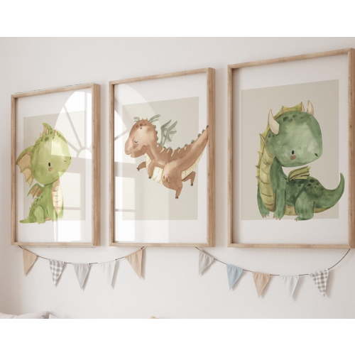 Luvia Set Of 3 Baby Dragon Nursery Dragon Nursery Decor, Boys Nursery, Mythical Creatures, Dragon, Fantasy Nursery, Kids Prints, Modern Wall Decor Set 3 Prints 12x18 UNFRAMED
