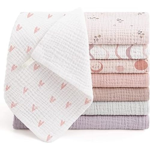 Bearmoss Muslin Burp Cloths 100% Cotton Cloths Baby Burp Cloths Muslin Washcloths Ultra-Absorbent Soft Baby Face Towel Burping Clothes for Newborn Burp Cloths Baby Boys and Girls 20"x10" (PinkPurple)
