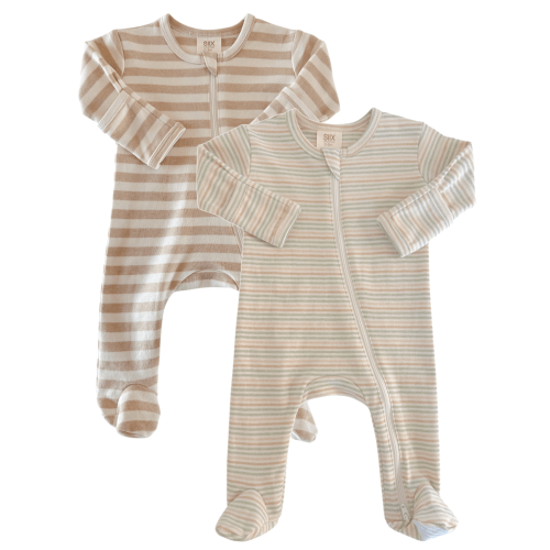 Biscuit Stripe & Multi Stripe / 2-Way Zip Footies 2-Pack