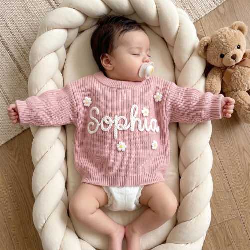 Custom Name Baby Sweater,Personalized Hand Embroidered Baby Sweater,Cute Baby Girls Sweater With Name,Baby Shower Gift,Christmas Gift Baby