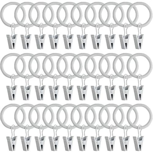 WMYCONGCONG 40 PCS 4mm Thicken Metal Curtain Rings with Clips 1" Inner Diameter Eyelets Drapery Clips Hooks Decorative Vintage Rustproof Window Curtain Hangers for Decor Drapes, Bows, Caps etc, White