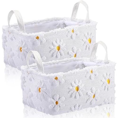 2pcs White Daisy Storage Basket 14x10''Back to School Gift Basket