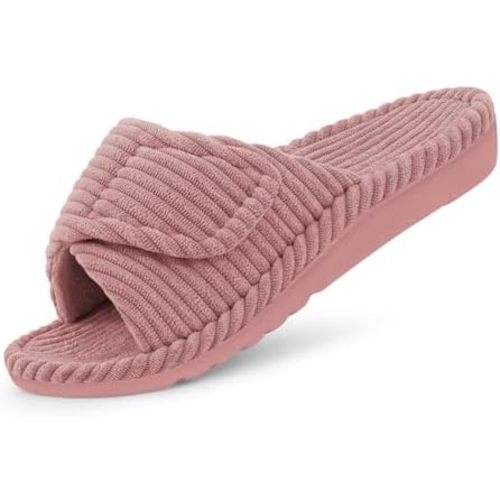 Litfun Orthopedic Slippers for Women Arch Support Indoor House Slippers Adjustable Open Toe Corduroy Bedroom Shoes with Memory Foam for Plantar Fasciitis