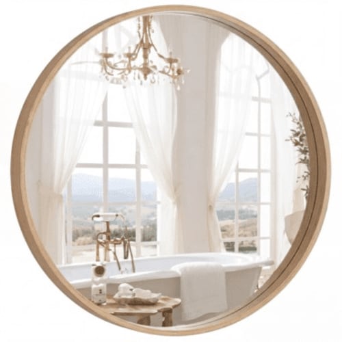 EDX Bathroom Mirror 28" Wall Mirror with Round Metal Frame, Black