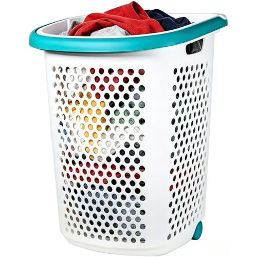 Heavy-Duty Plastic Wheeled Rolling Laundry Basket with Pop-Up Wide Handle, Ventilated Design, Easy to Clean, Spacious 70.52 Liters (2 Bushel), Large Capacity for Families, Dormitories, Laundry Rooms