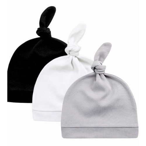 KiddyCare 0-6 Month Baby Knot Hats Set of 3 100% Organic Cotton Doctor Developed