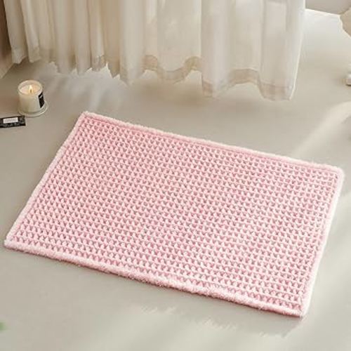 Light Peachy Pink Bathroom Rugs, Waffle Bath Mat Non Slip Washable Quick Dry Cute Bath Mat Boho Farmhouse Bathroom Decor, 30"x20" Light Peachy Pink