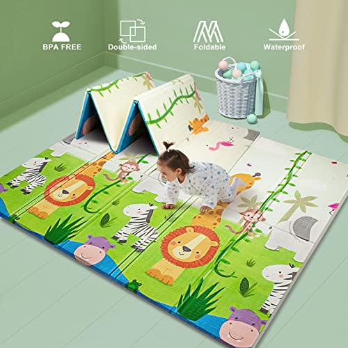 UANLAUO Baby Play mat, playmat,Baby mat Folding Extra Large Thick Foam Crawling playmats Reversible Waterproof Portable playmat for Babies, 71x79x0.6 Inch (Pack of 1)