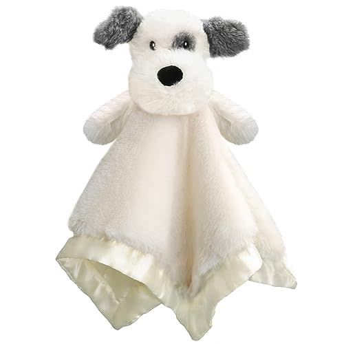 BEILIMU Dog Baby Security Blanket Soft Unisex Lovey Stuffed Animal with Satin Backing for Toddler Infant Newborn Boys and Girls, Lovely Puppy Snuggle Toy, White 13.5 Inch