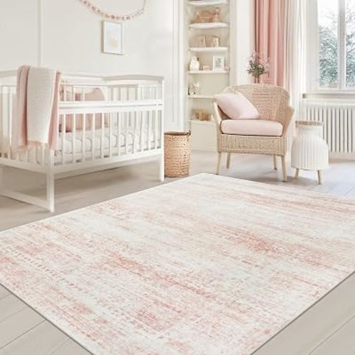 Pink Washable Rugs 5x7 Area Rugs for Living Room,Bedroom,Nursery,Carpet