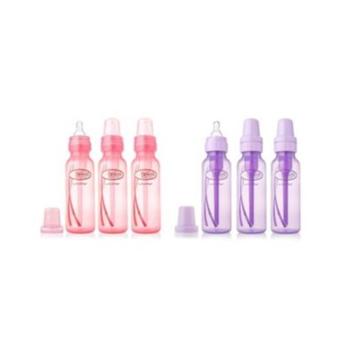 Baby Natural Flow Anti-Colic Baby Bottles, Pink and Lavender, 8oz, 6 Pack