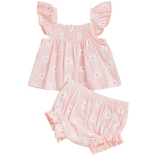 3-6 M | Mubineo Baby Girl Summer Clothes Cute Ruffle Tops Dress Shorts Outfits Set Infant Toddler Shrit Bloomers Princess Outfit