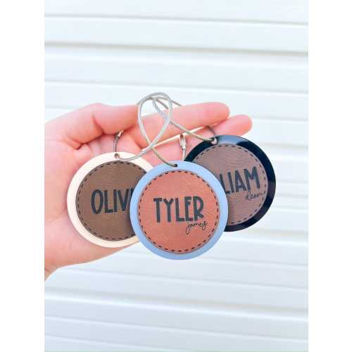 Custom name keychain | acrylic and leather | water bottle name tag | kids backpack tags | Diaper bag tags | baby shower gift | Stroller tag