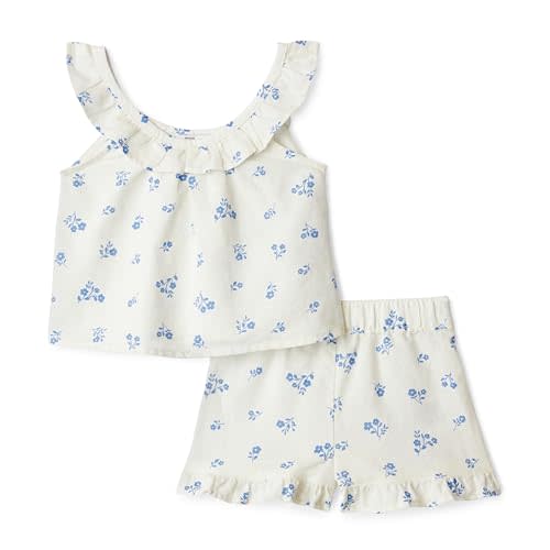 Amazon Essentials x Sofia Grainge Toddlers and Baby Girls' Cotton Linen Sleeveless Top & Shorts Set with Ruffles