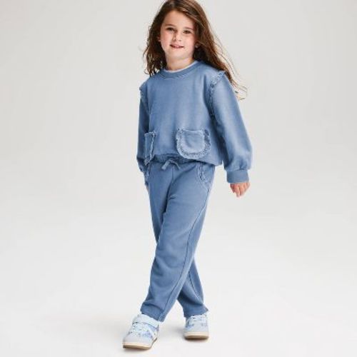 Baby Girls' Solid French Terry Ruffle Pocket Sweatpants - Cat & Jack™ Blue 12M