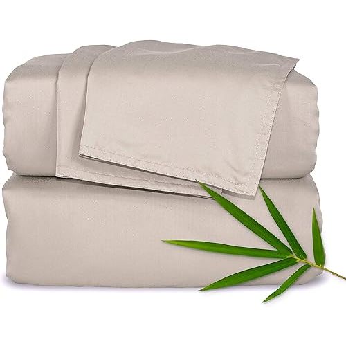 King Sheets by Pure Bamboo, Genuine 100% Organic Viscose Derived from Bamboo Bed Sheet Set, Luxuriously Soft & Cooling, Double Stitching, Lifetime Quality Promise (King, Sand)