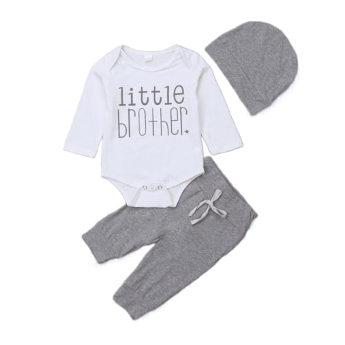 Baby Boy Clothes Little Brother Short Sleeve Bodysuits Pants +Hat 3 Pieces Outfit Set